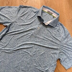 tasc Performance Abstract Print Polo Shirt‎ Mens Large Blue Short Sleeve Bamboo